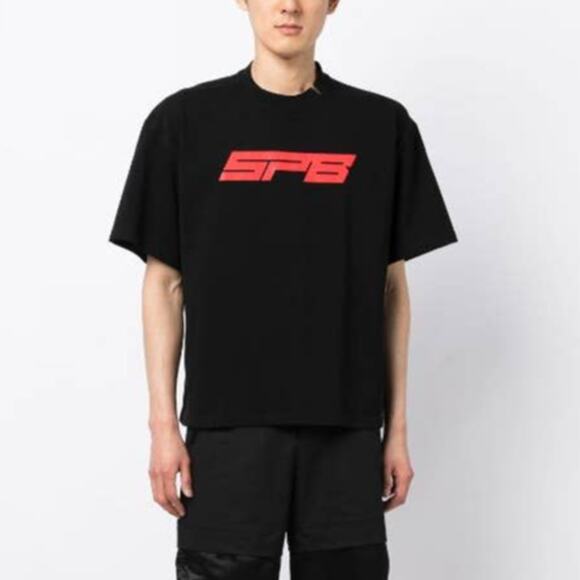 Spencer Badu Black Red Logo-Print Cotton Short Sleeve Tee T-Shirt Large - Picture 1 of 9